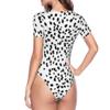 V LONVOY Women Crew Neck Short Sleeve Bodysuit Slim Fit Basic Body Suit Top T Shirts -Dalmatian Print view 4