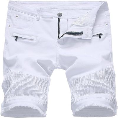 Maiyifu-GJ Men's Summer Casual Denim Shorts Ripped Distressed Knee Length Jean Shorts Fashion Short Jeans with Hole (White 2,42)