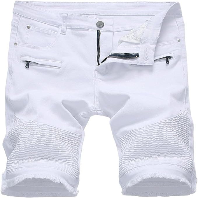 Maiyifu-GJ Men's Summer Casual Denim Shorts Ripped Distressed Knee Length Jean Shorts Fashion Short Jeans with Hole (White 2,42)