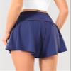 Maxbee Womens Tennis Skirt with Pockets Crossover High Waisted Athletic Shorts Golf Skorts Flowy Running Workout Shorts Navy Blue view 2