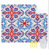 Beach Blanket Waterproof Sandproof Beach Mat, Boho Ethnic Blue Red Floral Picnic Blankets with Sand Pockets and Stakes, Abstract Lines Pattern Artwork Outdoor Pad for Seaside,Travel,Camping,95x80IN view 1