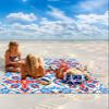 Beach Blanket Waterproof Sandproof Beach Mat, Boho Ethnic Blue Red Floral Picnic Blankets with Sand Pockets and Stakes, Abstract Lines Pattern Artwork Outdoor Pad for Seaside,Travel,Camping,95x80IN view 2