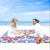 Beach Blanket Waterproof Sandproof Beach Mat, Boho Ethnic Blue Red Floral Picnic Blankets with Sand Pockets and Stakes, Abstract Lines Pattern Artwork Outdoor Pad for Seaside,Travel,Camping,95x80IN view 4