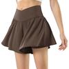 Maxbee Womens Tennis Skirt with Pockets Crossover High Waisted Athletic Shorts Golf Skorts Flowy Running Workout Shorts Brown view 1