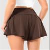 Maxbee Womens Tennis Skirt with Pockets Crossover High Waisted Athletic Shorts Golf Skorts Flowy Running Workout Shorts Brown view 2