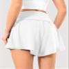 Maxbee Womens Tennis Skirt with Pockets Crossover High Waisted Athletic Shorts Golf Skorts Flowy Running Workout Shorts White view 2