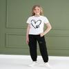 ARTMINE Girls 2-Piece Clothing Sets Sleeve Printed T-shirt+Casual Drawstring Elastic Waist Cargo Pants, US 6-7 Years = Tag 130 view 2