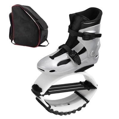 VAKUU Black Gray Kangaroo Jumping Shoes with Storage Bag - Outdoor Running and Jumping Training Fitness Shoes Adjustable Moon Shoes (Color : Black Gray, Size : Large)