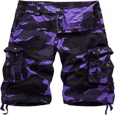Men's Lightweight Multi Pocket Cargo Shorts Twill Cotton Camouflage Camo Shorts Summer Casual Military Short Pants (Purple,42)