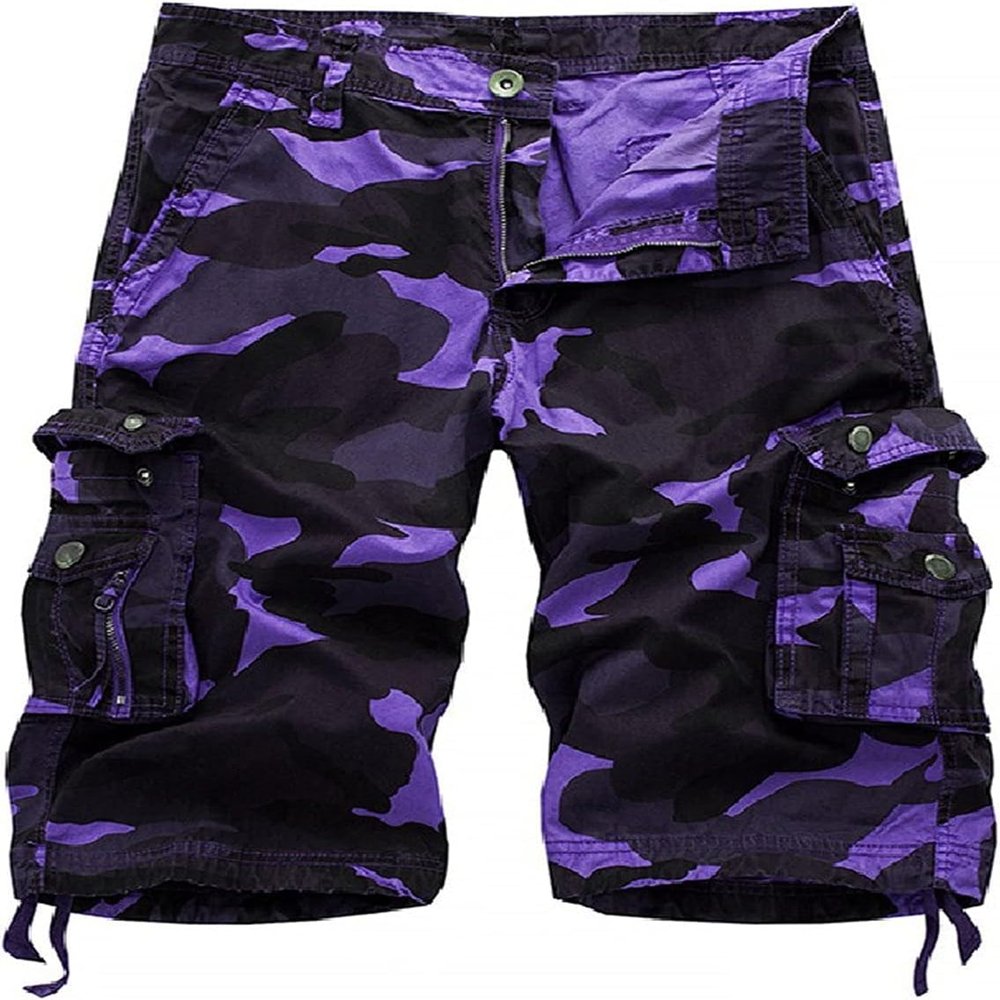 Men's Lightweight Multi Pocket Cargo Shorts Twill Cotton Camouflage Camo Shorts Summer Casual Military Short Pants (Purple,42)