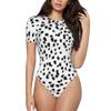 V LONVOY Women Crew Neck Short Sleeve Bodysuit Slim Fit Basic Body Suit Top T Shirts -Dalmatian Print view 1