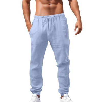 ZHUER Mens Linen Pants 2025 Summer Lightweight Yoga Beach Pants Comfy Loose Casual Elastic Waist Baggy Trousers with Pockets