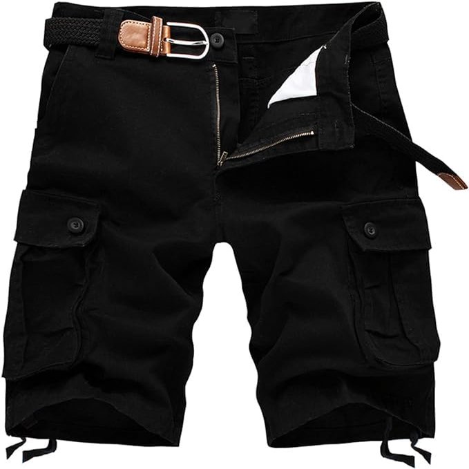 Men's Cotton Cargo Shorts Summer Casual Lightweight Military Short with Multi Pockets Outdoor Short Pants No Belt (Black,30)