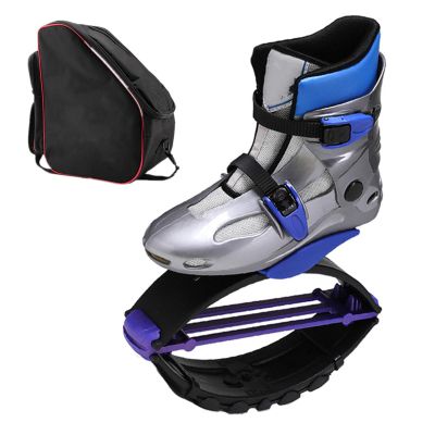 VAKUU Blue Gray Kangaroo Jumping Shoes with Storage Bag - Outdoor Running and Jumping Training Fitness Shoes Adjustable Moon Shoes (Color : Blue Gray, Size : Large)