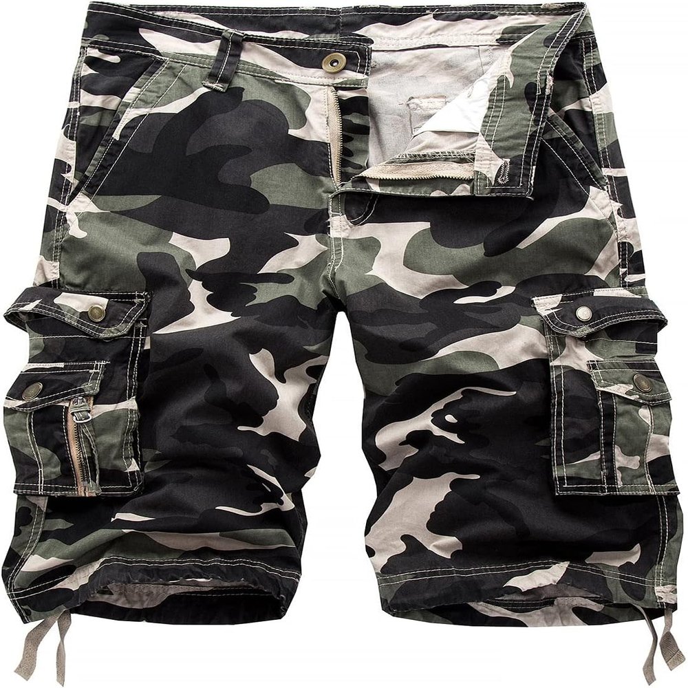 Maiyifu-GJ Men's Lightweight Multi Pocket Cargo Shorts Twill Cotton Camouflage Camo Shorts Summer Casual Military Short Pants (Light Green,31)