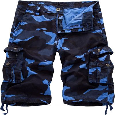Maiyifu-GJ Men's Lightweight Multi Pocket Cargo Shorts Twill Cotton Camouflage Camo Shorts Summer Casual Military Short Pants (Blue,30)