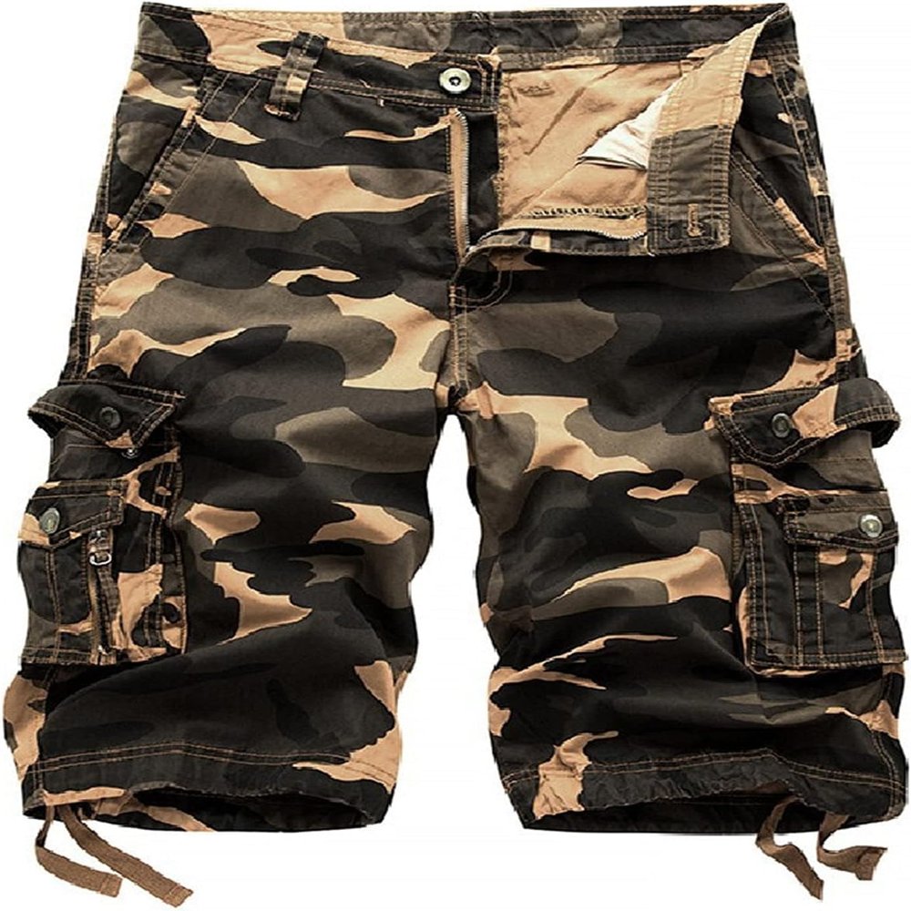 Maiyifu-GJ Men's Lightweight Multi Pocket Cargo Shorts Twill Cotton Camouflage Camo Shorts Summer Casual Military Short Pants (Khaki,29)