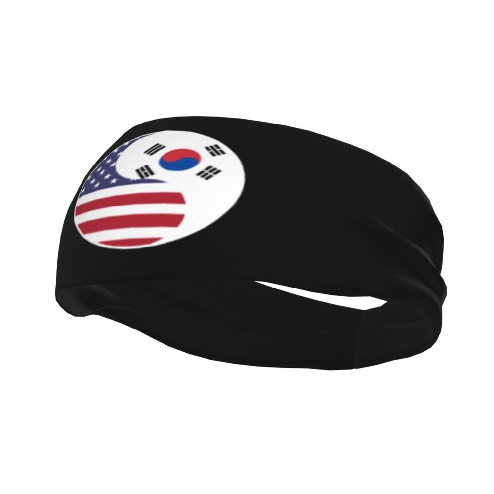 Yin Yang Flag Combination of America and South Korea Headbands for Women Men Sports Headband Outdoor Interior Breathable Sports Wicking Hair Ties Leisure Hair Bands