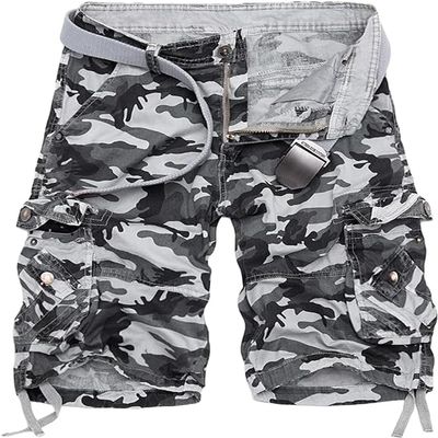 Men's Lightweight Multi-Pocket Cargo Shorts Casual Cotton Camouflage Camo Short Outdoor Hiking Shorts No Belt (Grey,38)