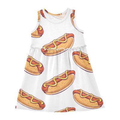 Aflyko Girls Dresses Hot Dog Summer Sleeveless Dress Casual Fit Toddler Playwear Infant Lovely Everyday Wear Themed Birthday Party Dress 3T