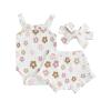 Ursobutegl Newborn Baby Girl Summer Outfits Ribbed Sleeveless Romper Bodysuit Top and Ruffle Shorts Headband Clothes Sets (White Florals, 12-18 Months) view 1