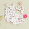 Ursobutegl Newborn Baby Girl Summer Outfits Ribbed Sleeveless Romper Bodysuit Top and Ruffle Shorts Headband Clothes Sets (White Florals, 12-18 Months) view 3
