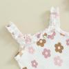 Ursobutegl Newborn Baby Girl Summer Outfits Ribbed Sleeveless Romper Bodysuit Top and Ruffle Shorts Headband Clothes Sets (White Florals, 12-18 Months) view 4