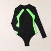 Women Zipper Rash Guard Long Sleeve One Piece Rashguard Color Block Solid Color Sport Swimsuits Swim Boyleg Athletic Bathing Suit Wetsuit Swimwear Surfing Sun Protection Beachwear Black + Green S view 4