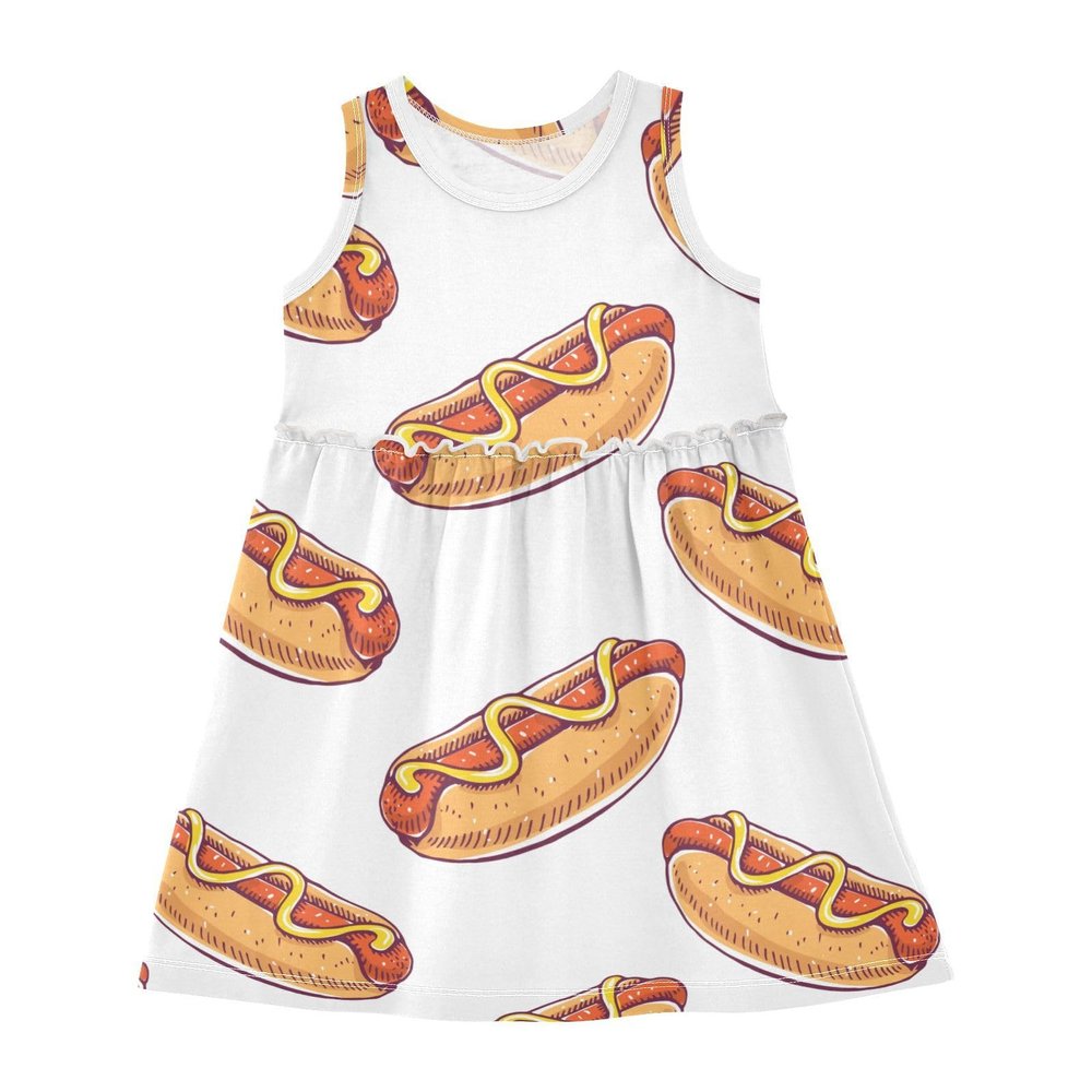 Aflyko Girls Sleeveless Dress Hot Dog Adorable Tank Play Sundress 2T-8T