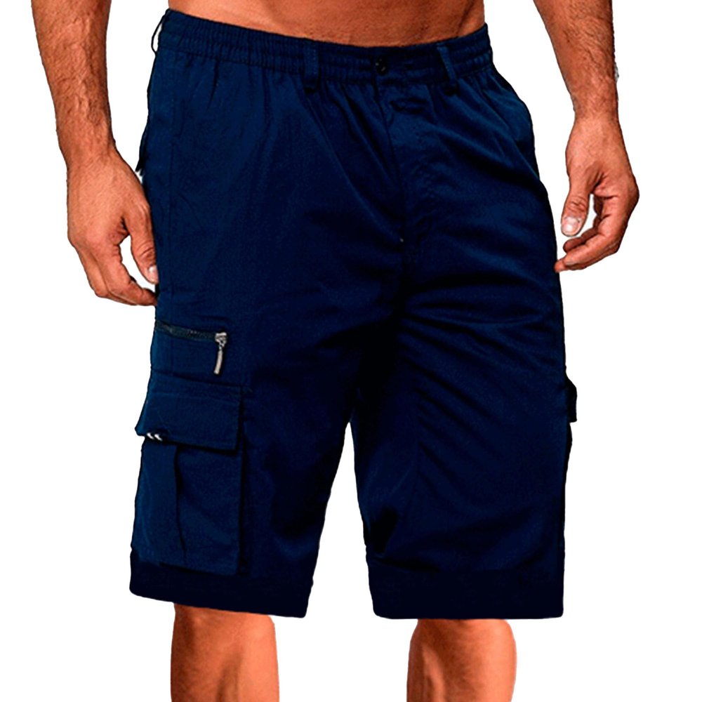 SWJGLITTR Mens Elastic Waist Cargo Shorts Lightweight Cotton Hiking Short Pant Outdoor 3/4 Relaxed Fit Long Short (Dark Blue,3X-Large)