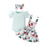 Baby Girl Summer Skirt Outfit Ruffle Ribbed Romper Flower/Flag Star Suspender Skirt Newborn Layered Dress Clothes (Watermelon, 9-12 Months) view 1