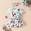 Baby Girl Summer Skirt Outfit Ruffle Ribbed Romper Flower/Flag Star Suspender Skirt Newborn Layered Dress Clothes (Watermelon, 9-12 Months) view 2
