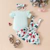Baby Girl Summer Skirt Outfit Ruffle Ribbed Romper Flower/Flag Star Suspender Skirt Newborn Layered Dress Clothes (Watermelon, 9-12 Months) view 3