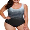 Aleumdr Womens One Piece Bathing Suits Color Block Printed Criss Cross Back Swimsuits Pus Size Athletic Modest Swimwear Gray 11 18 Plus view 1