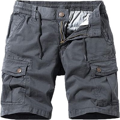 Maiyifu-GJ Mens Elastic Waist Cargo Shorts Casual Outdoor Lightweight Cotton Shorts with Multi-Pockets Drawstring Short Pants (Dark Gray,29)