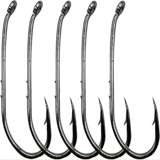 100pcs Bait Holder Fishing Hooks High Carbon Steel Black Nickel with 2 Barbs Fish Hooks Walleye Rig Live Bait Hooks Size: 1#-12# (4#-100pcs)