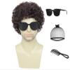 Airhostess Mens Short Afro Curly Wig for Male,70s 80s Disco Guy RockerHalloween Cosplay Fancy Wigs for Daily Party Costume (Dark Brown) view 1
