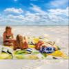 Beach Blanket Waterproof Sandproof Beach Mat, Summer Watercolor Lemon Painting Picnic Blankets with Sand Pockets and Stakes, Farm Yellow Fruit on Burlap Outdoor Pad for Seaside,Travel,Camping,83x79IN view 2