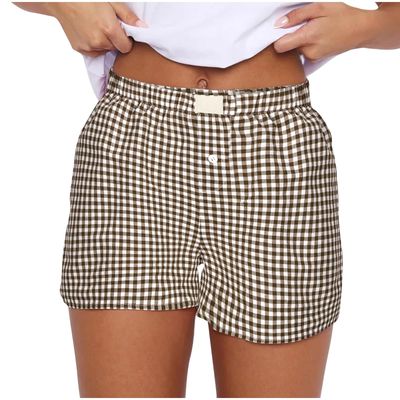 Y2K Lounge Shorts for Women Gingham Boxer Shorts Cute Soft Elastic Low Waist Boxers Plaid Print Button Shorts 2024