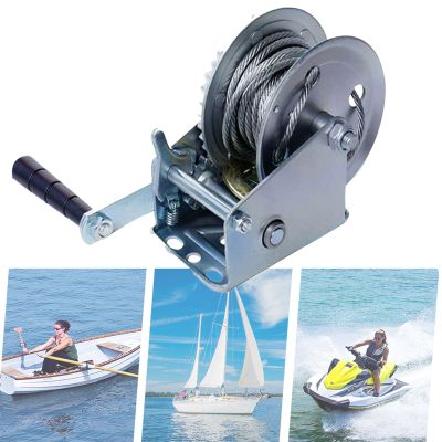 Boat Trailer Winch 3000lbs Hand Winch Heavy Duty Hook with 25m/82ft Black Strap Hand Crank Ratchet Winch & Ratio 4:1/8:1 Gear 2 Speed Switchable 2 Way for Boat Trailer Marine Truck ATV ( Color : Silve