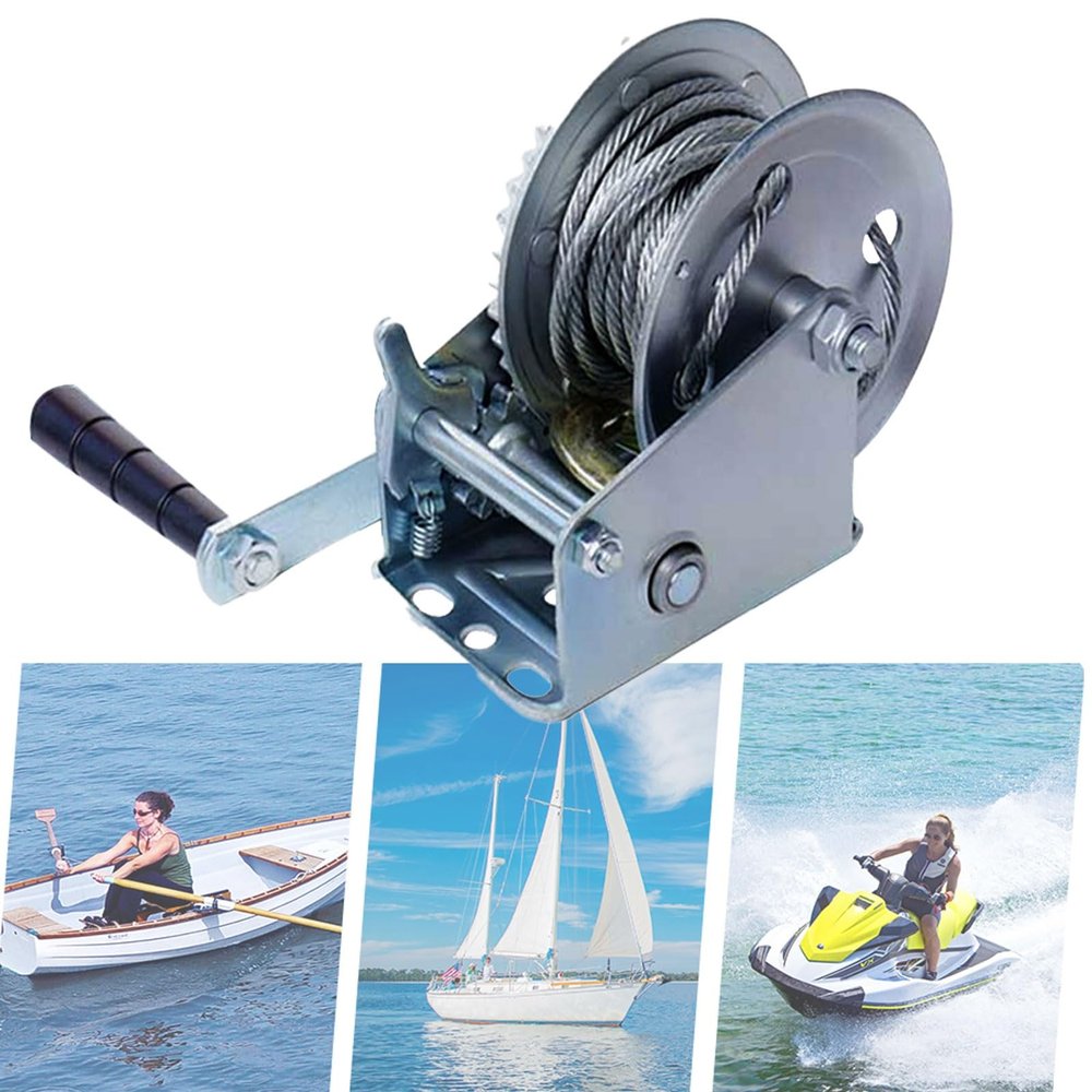 Boat Trailer Winch 3000lbs Hand Winch Heavy Duty Hook with 25m/82ft Black Strap Hand Crank Ratchet Winch & Ratio 4:1/8:1 Gear 2 Speed Switchable 2 Way for Boat Trailer Marine Truck ATV ( Color : Silve