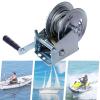 Boat Trailer Winch 3000lbs Hand Winch Heavy Duty Hook with 25m/82ft Black Strap Hand Crank Ratchet Winch & Ratio 4:1/8:1 Gear 2 Speed Switchable 2 Way for Boat Trailer Marine Truck ATV ( Color : Silve view 1