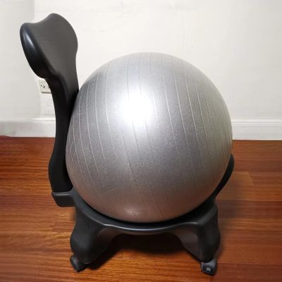 EXCLURA Gray Birthing Ball Chair with Rolling Base, Inflatable Fitness Ball Chair for Adults, Relieve Back Pain, 55cm Stability Yoga Ball Chair