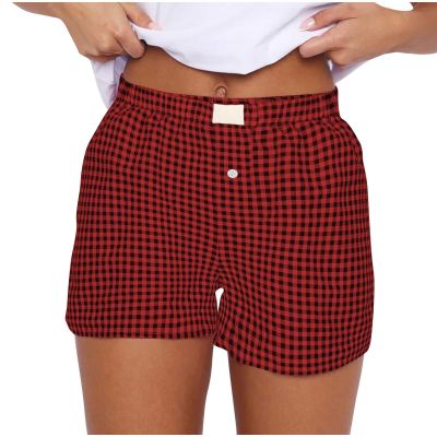 Women Gingham Boxer Shorts 2024 Fashion Y2k Cute Stripes Plaid Button Elastic Waist Lounge Boxers Summer Comfy Shorts
