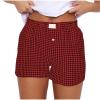 Women Gingham Boxer Shorts 2024 Fashion Y2k Cute Stripes Plaid Button Elastic Waist Lounge Boxers Summer Comfy Shorts view 1