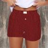 Women Gingham Boxer Shorts 2024 Fashion Y2k Cute Stripes Plaid Button Elastic Waist Lounge Boxers Summer Comfy Shorts view 2