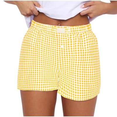 Y2K Lounge Shorts for Women Gingham Boxer Shorts Cute Soft Elastic Low Waist Boxers Plaid Print Button Shorts 2024