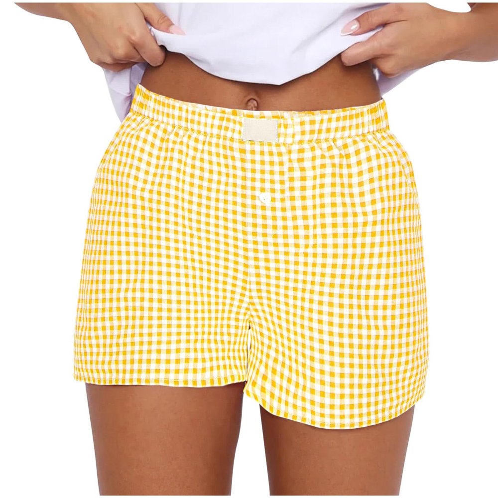 Y2K Lounge Shorts for Women Gingham Boxer Shorts Cute Soft Elastic Low Waist Boxers Plaid Print Button Shorts 2024