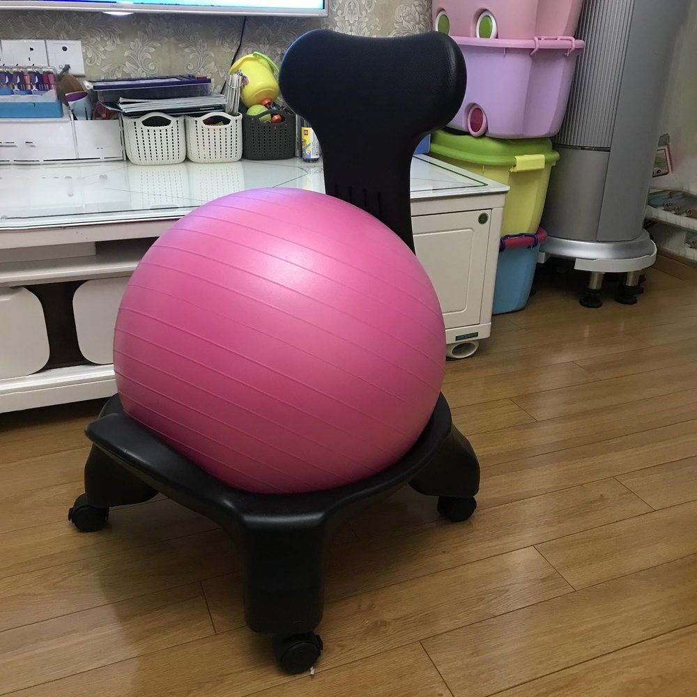 EXCLURA Yoga Balance Ball Chair Dark Pink, Exercise Ergonomic Chair for Home Office, Stability Ball Chair with Air Pump  Legs, Anti-Burst Ball