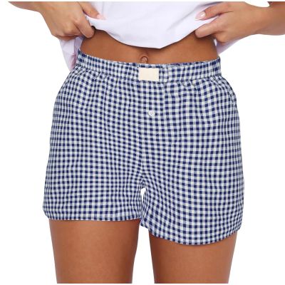 Womens Lounge Plaid Shorts Y2K Elastic Wide Leg Gingham Boxer Pajama Bottoms 2024 Fashion Summer Going Out Shorts